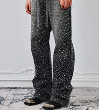 Birth of Royal Child 3D Printing Washed 20K Swarovski Diamond Boro Denim Pants Black