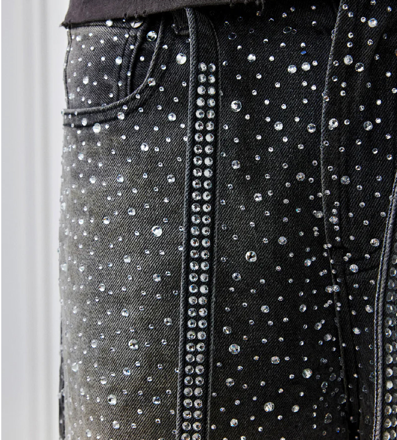 Birth of Royal Child 3D Printing Washed 20K Swarovski Diamond Boro Denim Pants Black