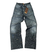 Birth of Royal Child 3D Printing Washed 20K Swarovski Diamond Boro Denim Pants Black