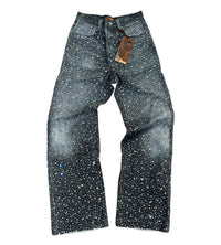 Birth of Royal Child 3D Printing Washed 20K Swarovski Diamond Boro Denim Pants Black
