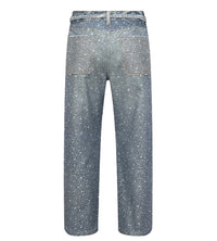 Birth of Royal Child 3D Printing Washed 20K Swarovski Diamond Boro Denim Pants Blue