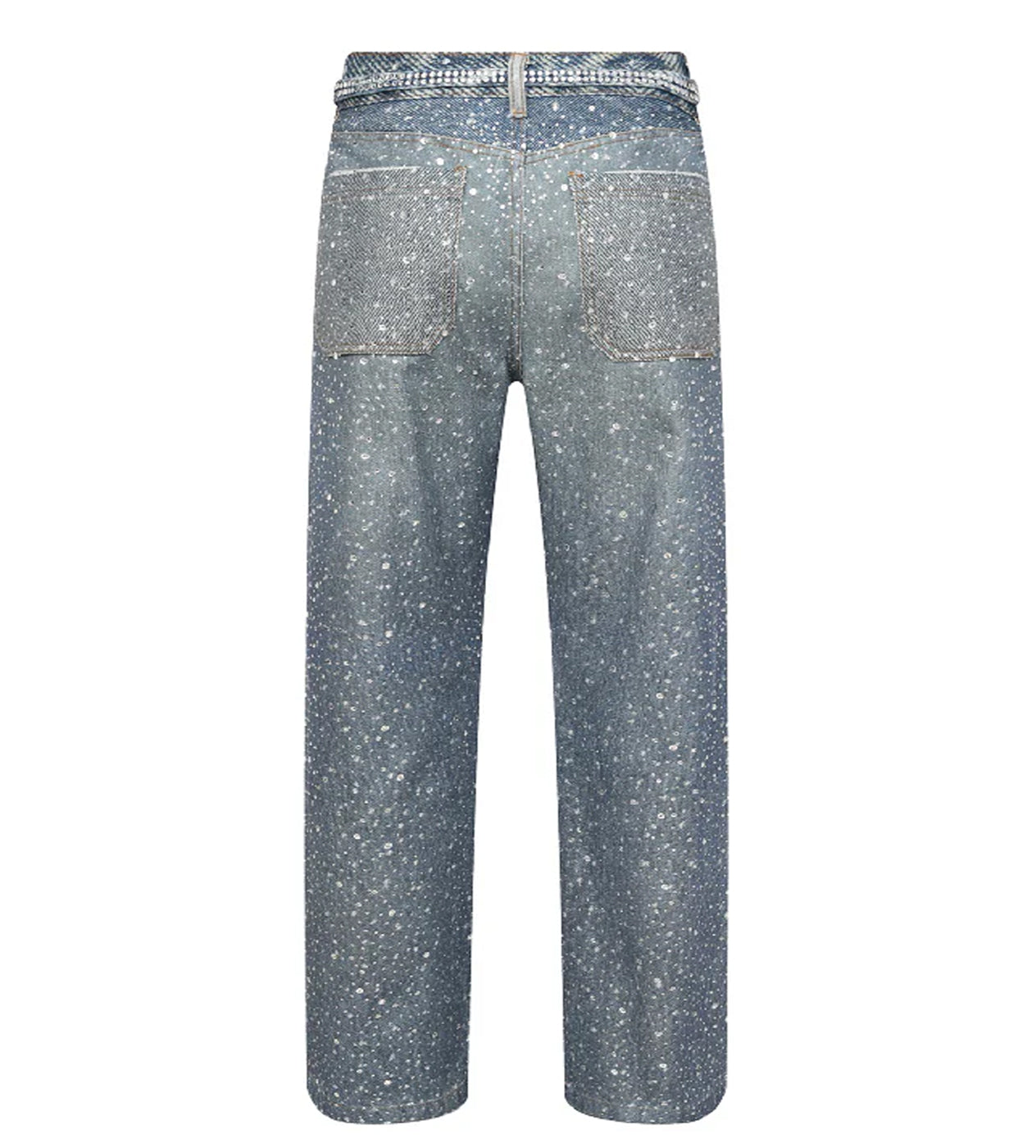 Birth of Royal Child 3D Printing Washed 20K Swarovski Diamond Boro Denim Pants Blue