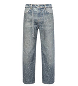 Birth of Royal Child 3D Printing Washed 20K Swarovski Diamond Boro Denim Pants Blue