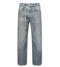 Birth of Royal Child 3D Printing Washed 20K Swarovski Diamond Boro Denim Pants Blue