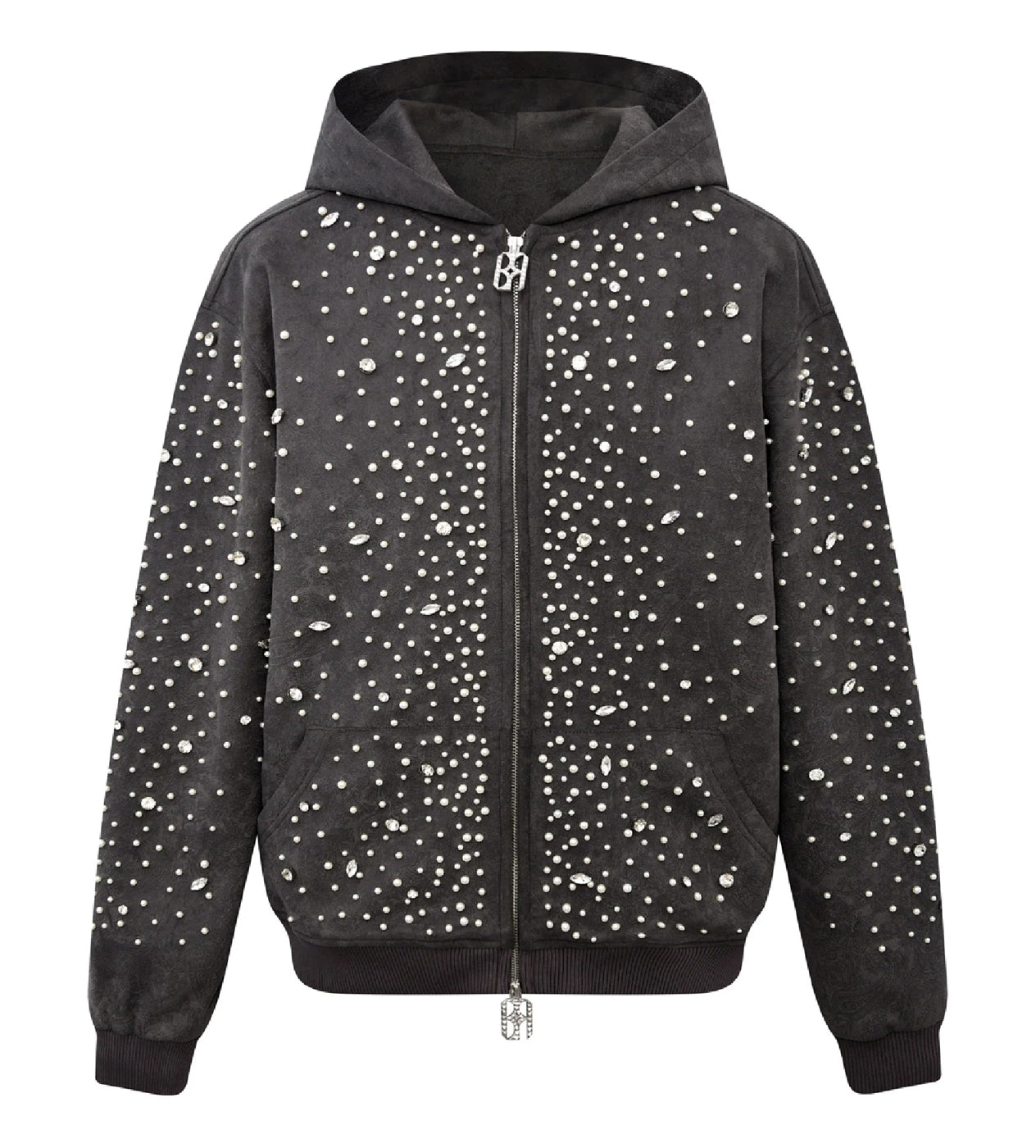 Birth of Royal Child Cashew Blossom Pearl Zipper Hoodie Dark Grey