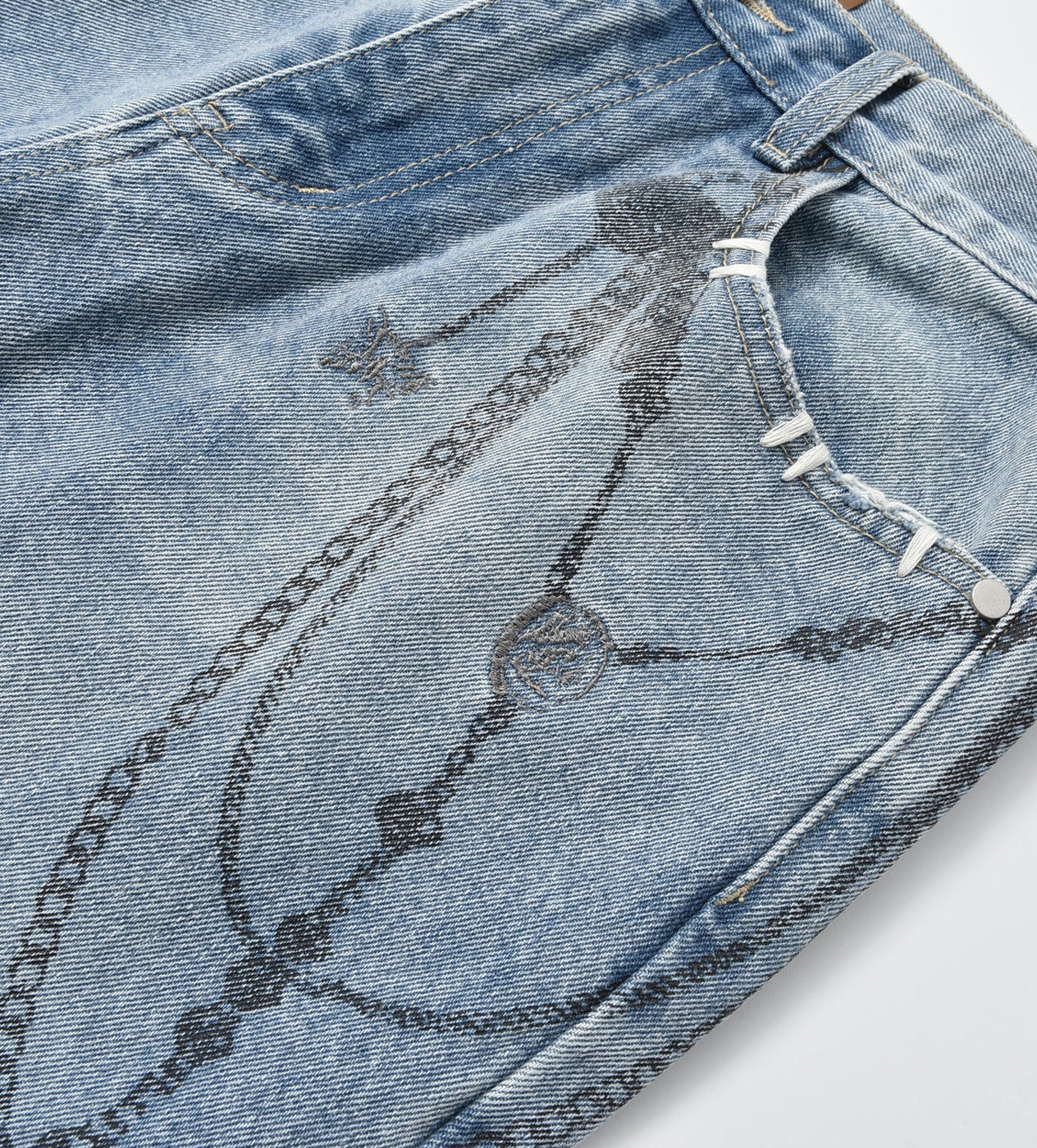 Birth of Royal Child Chain Ink Print Details Denim