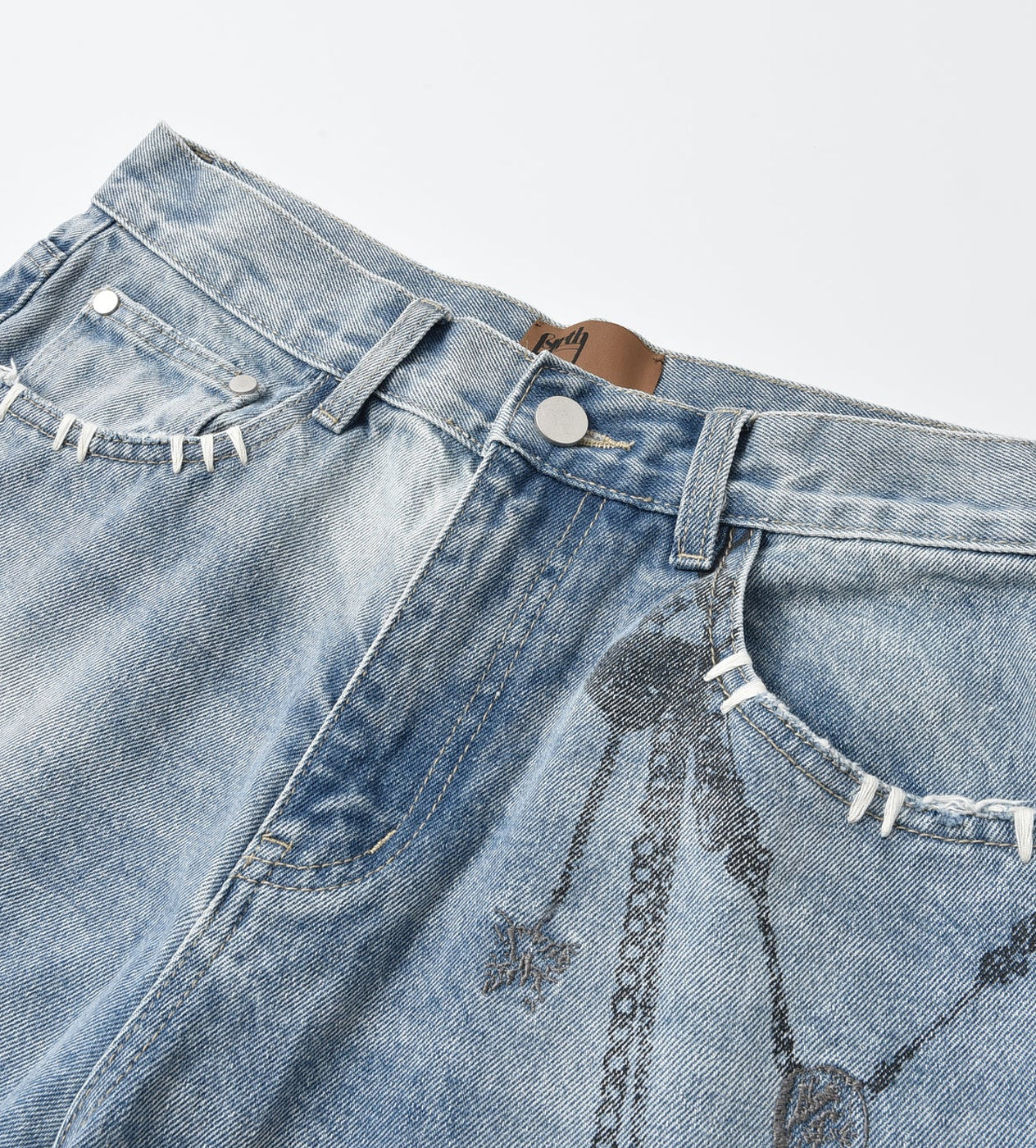Birth of Royal Child Chain Ink Print Details Denim