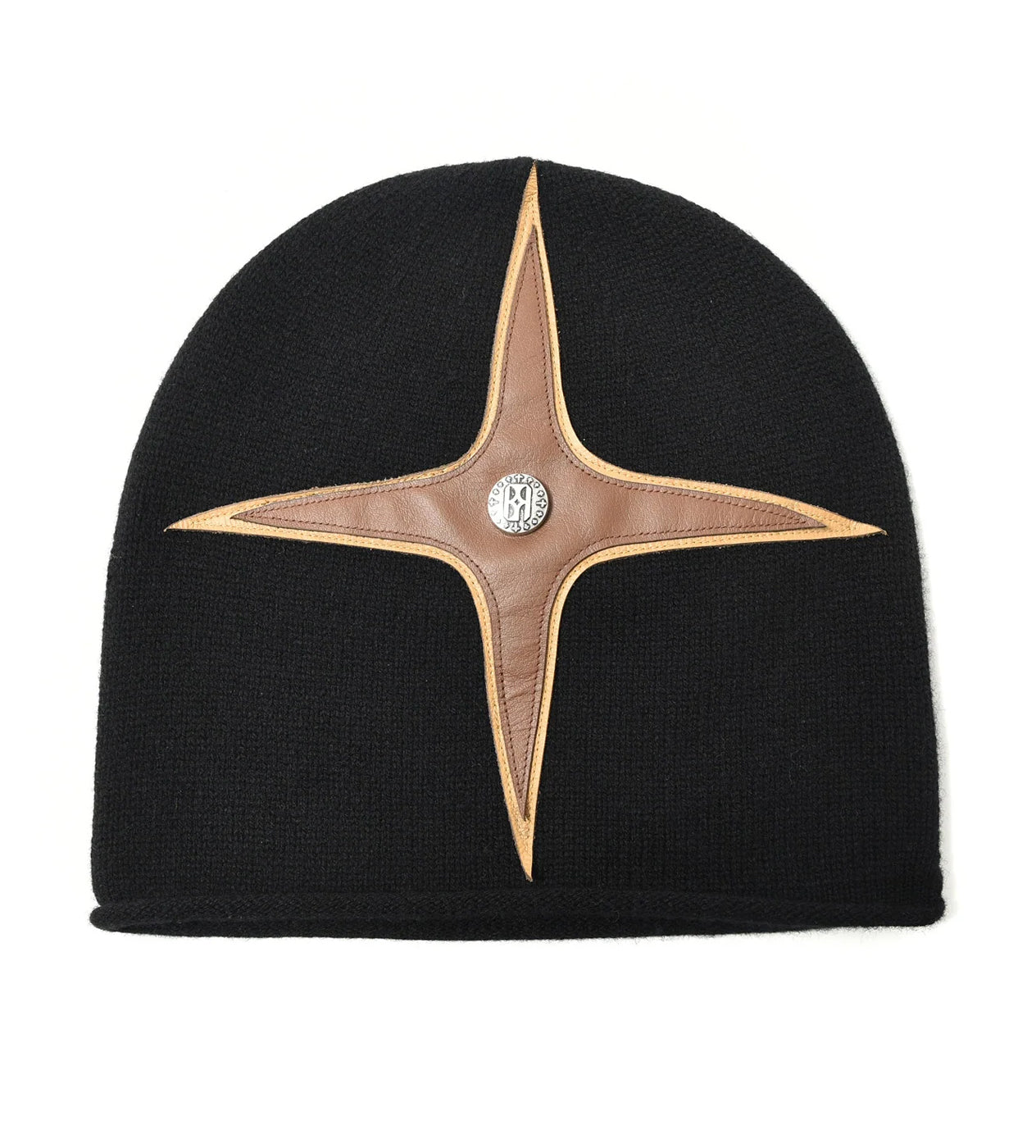 Birth of Royal Child Cross Patchwork Leather Beanie black