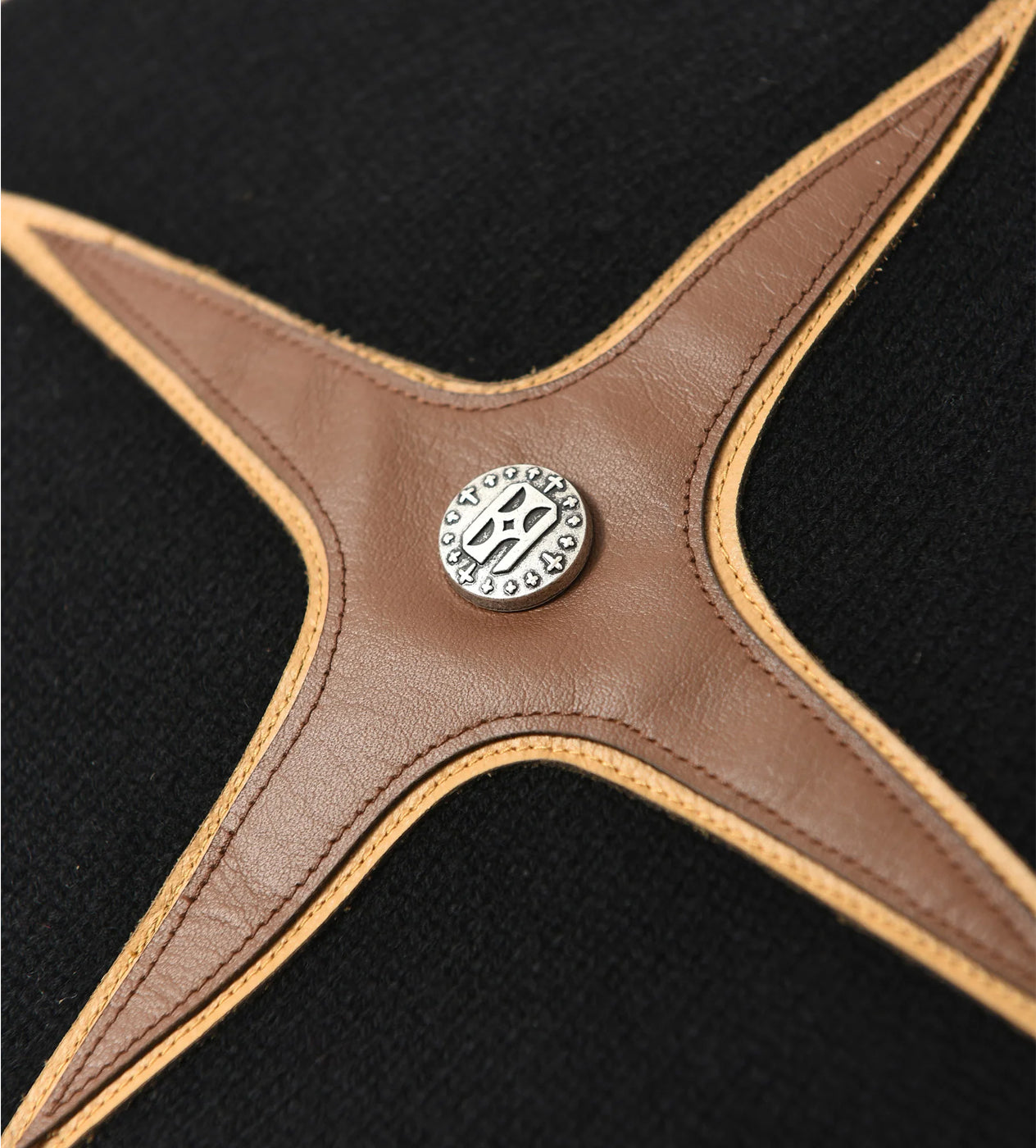 Birth of Royal Child Cross Patchwork Leather Beanie black