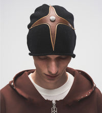 Birth of Royal Child Cross Patchwork Leather Beanie black