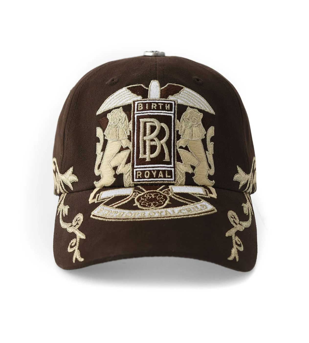 Birth of Royal Child Double Lion Embroidered Baseball Cap Brown