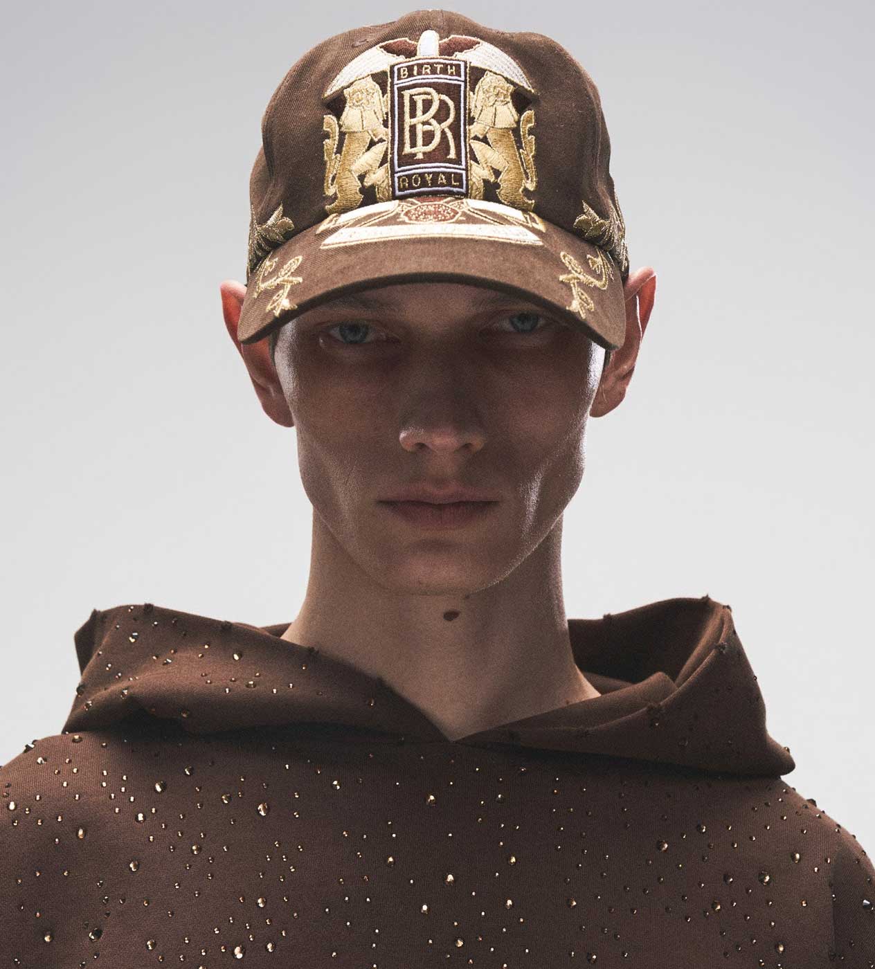 Birth of Royal Child Double Lion Embroidered Baseball Cap Brown