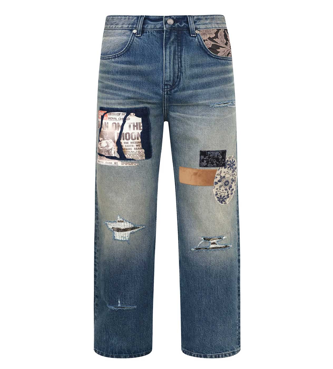 Birth of Royal Child Patchwork Fade Denim Pants