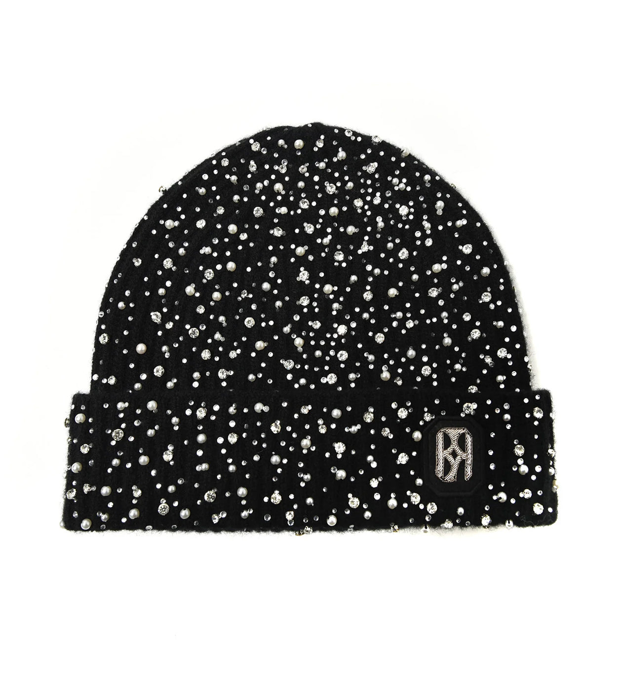 Birth of Royal Child Pearl Rhinestone Beanie Black