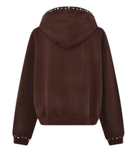 Birth of Royal Child Pearls Studded Boxy Zip Up Brown