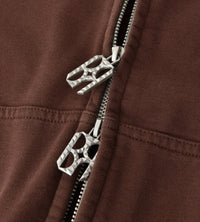 Birth of Royal Child Pearls Studded Boxy Zip Up Brown