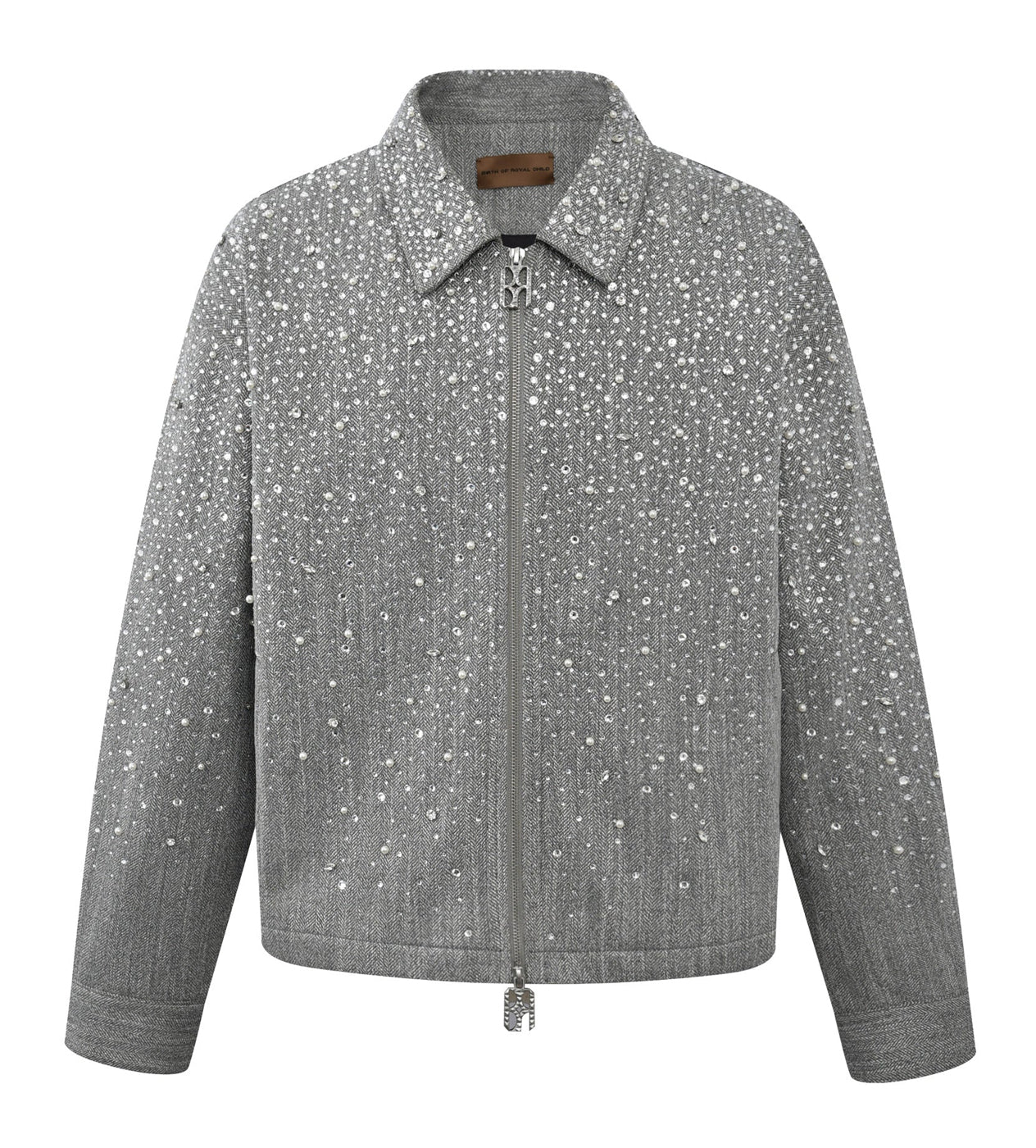 Birth of Royal Child Rhinestone Zipper Jacket Grey