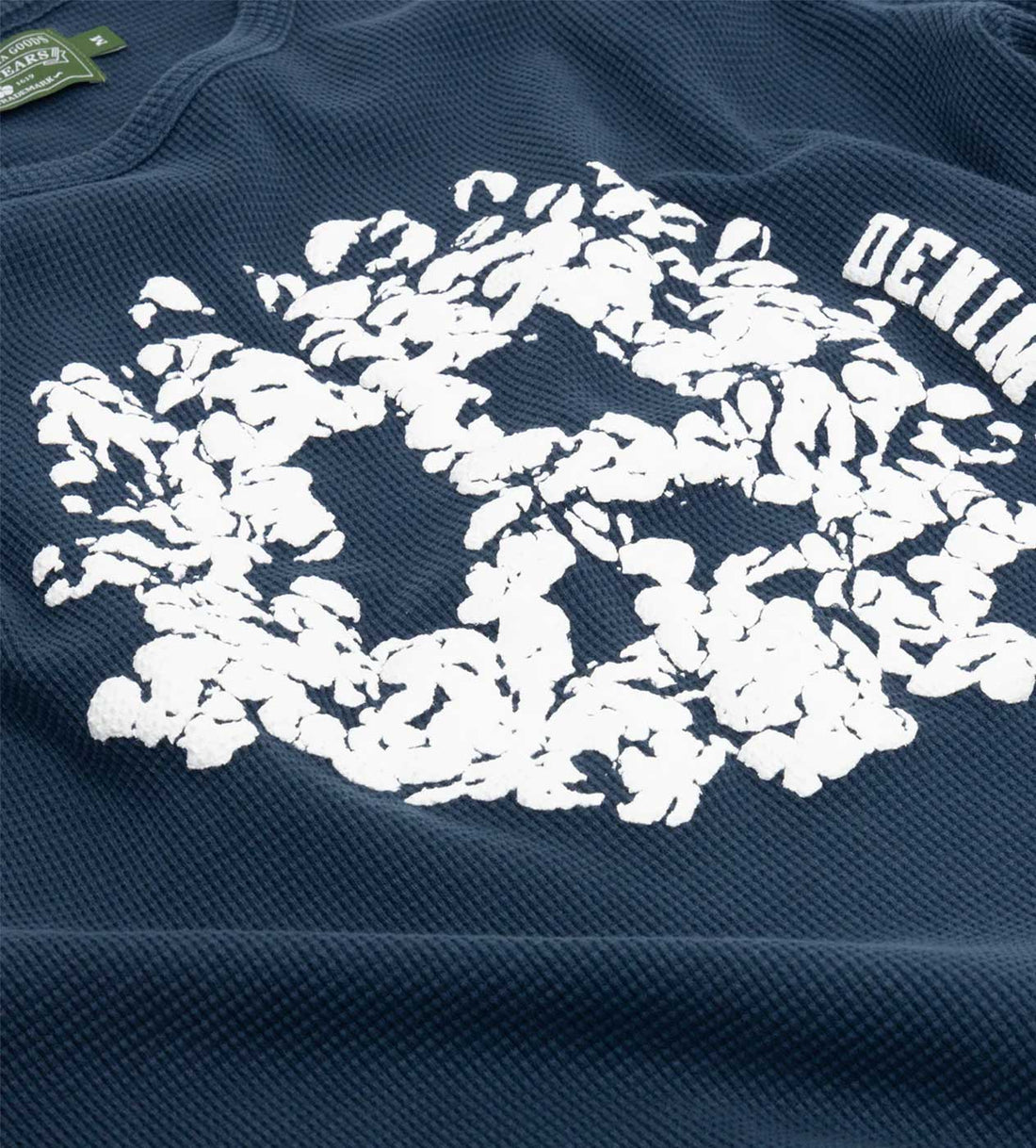 Denim Tears University Navy Thermal L/S close up front view