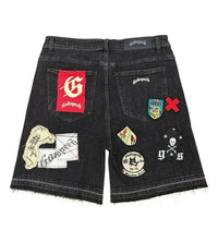 Godspeed Patchwork Brand Boom Denim Shorts Black