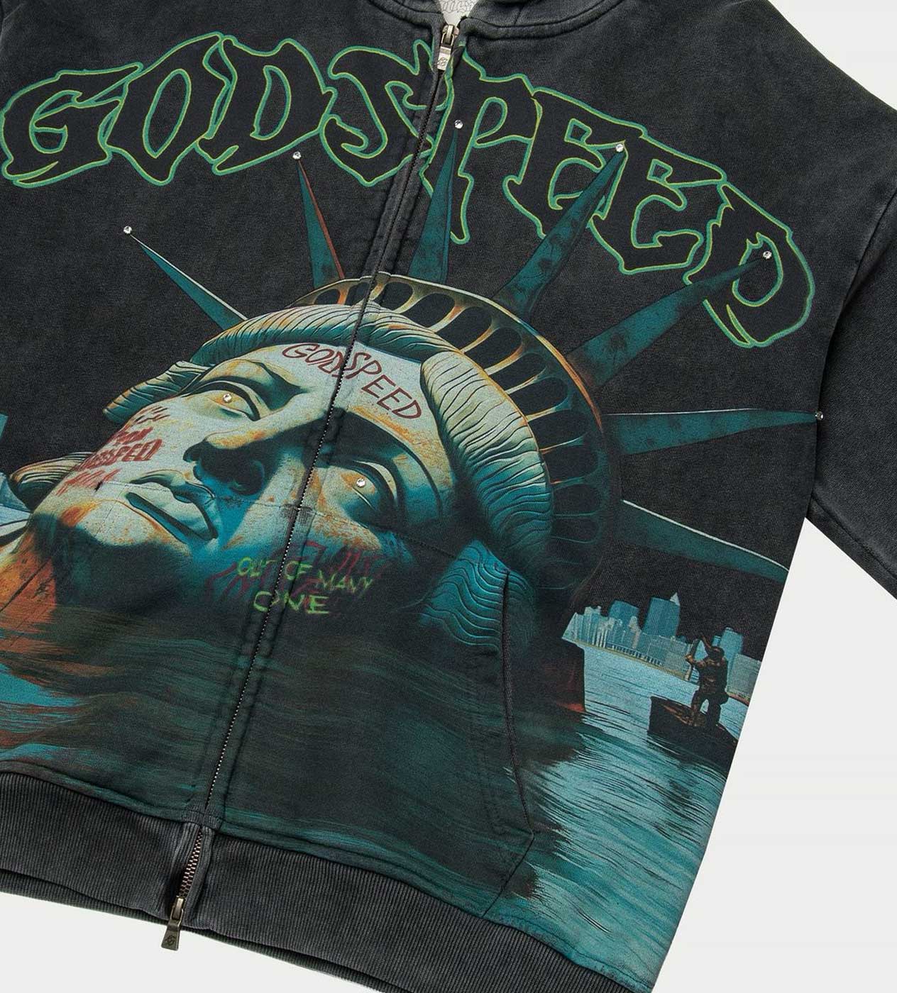 Godspeed Sunken Liberty Zip Up Hoodie Washed Grey