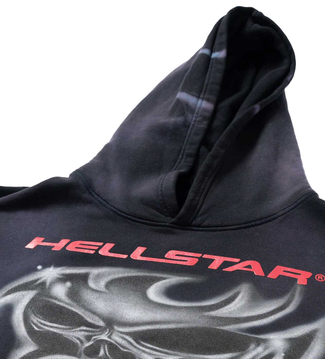 Hellstar Airbrushed Skull Hoodie Black Front Detailed View