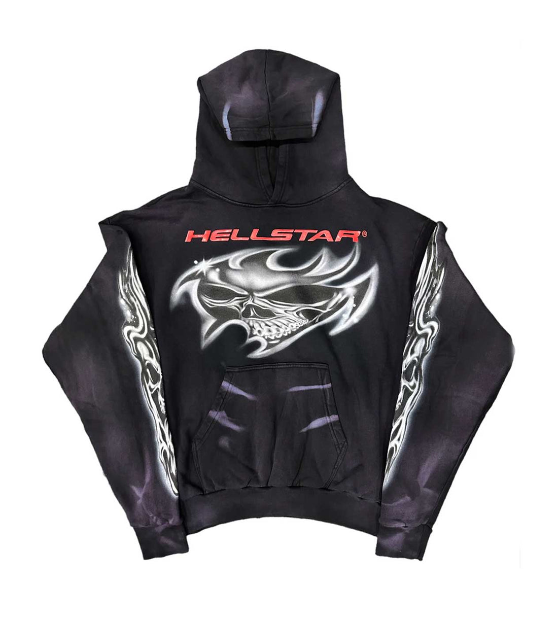 Hellstar Airbrushed Skull Hoodie Black Front View