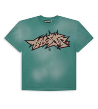 Hellstar Cracked Logo Distress Tee Green front view