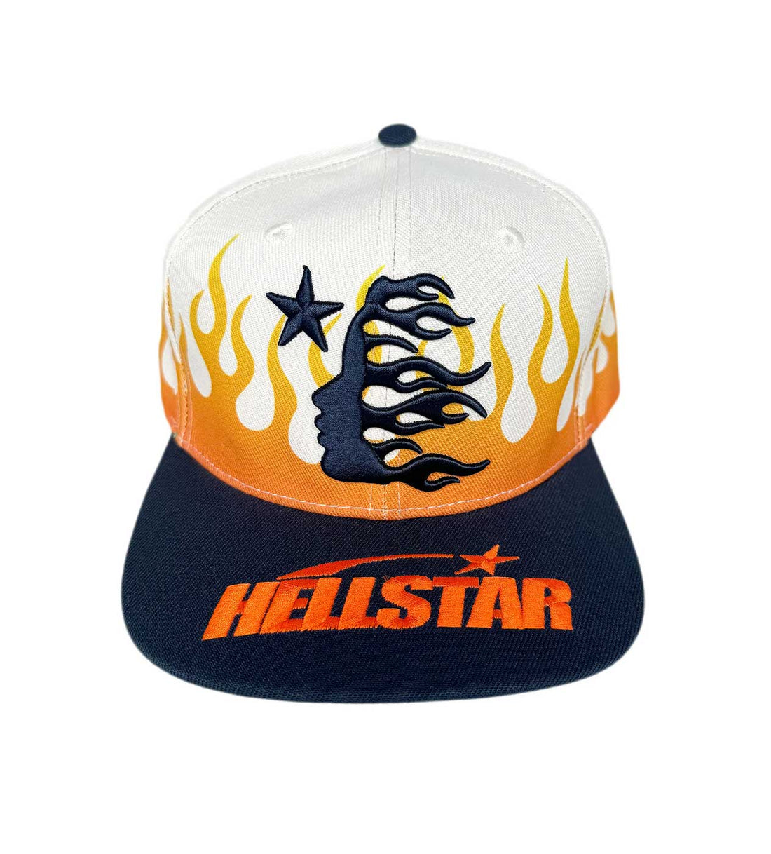 Hellstar Flame Vintage Snapback Cream/Navy Front View