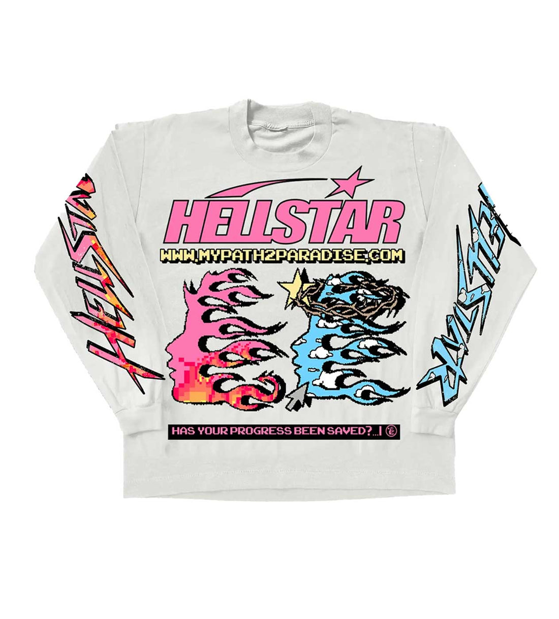Product Image Of Hellstar Pixel Long Sleeve L/S Cream Shirt Front View