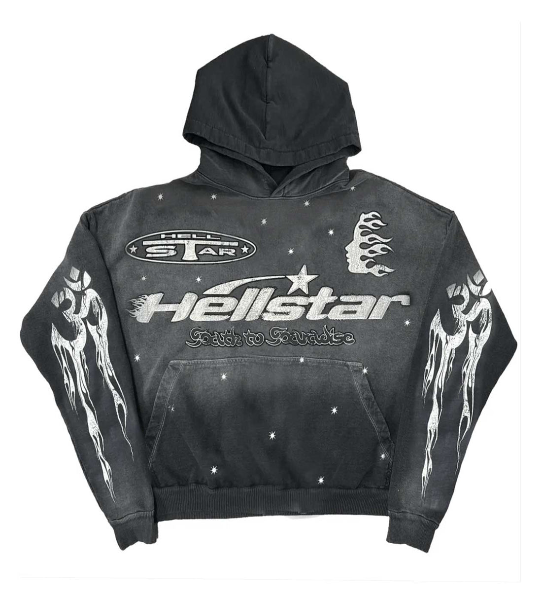 Product Image Of Hellstar Racer Hoodie Faded Black Front View