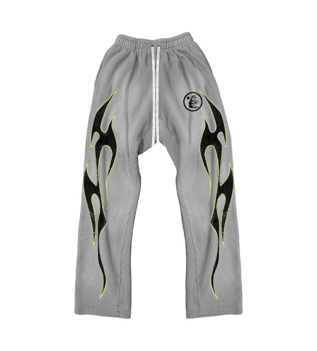 Hellstar Studios Grey/Green Future Flame Flared Sweatpants Front View