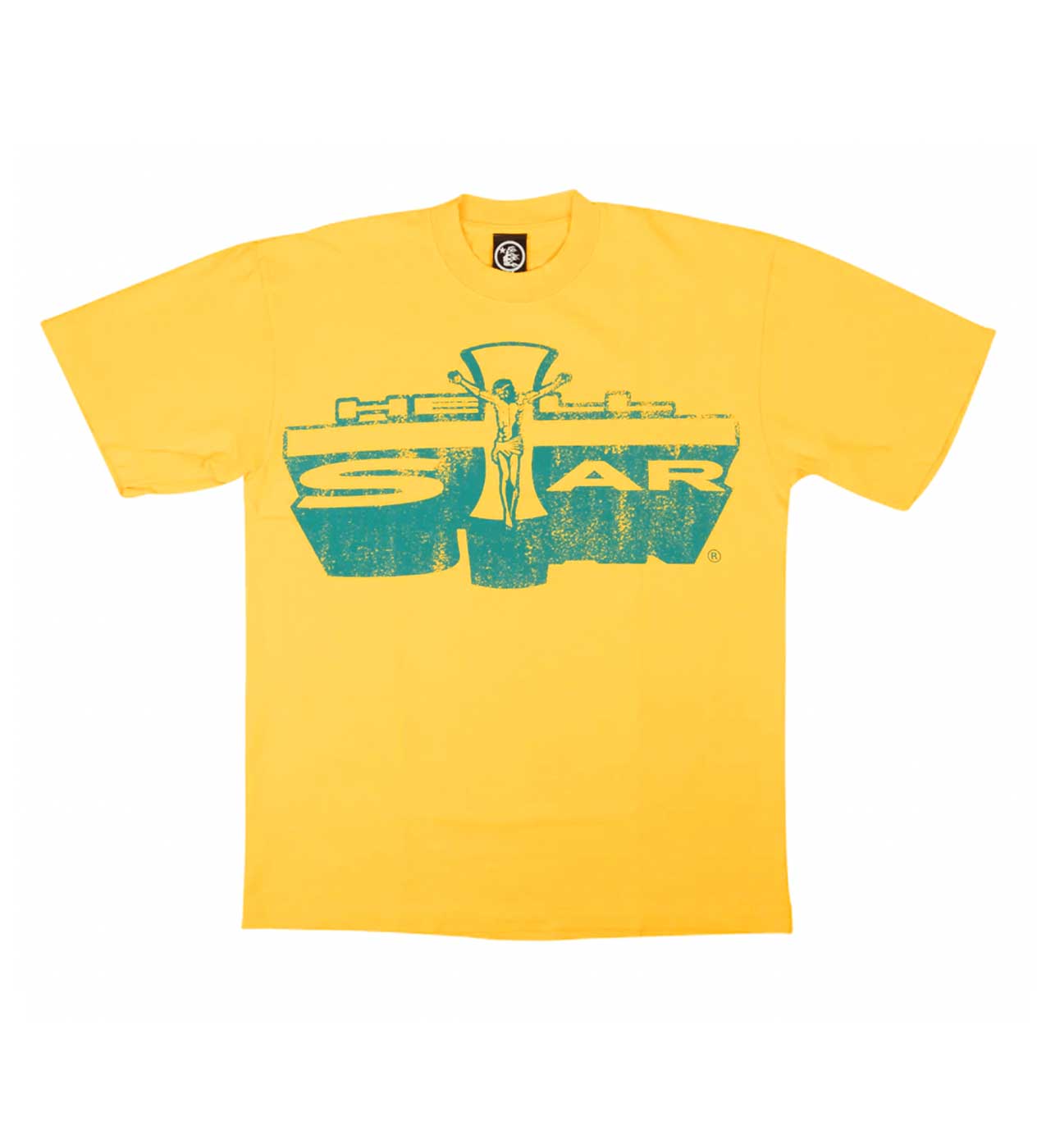 Product Image of Hellstar Studios Jesus Emblem Yellow Gold Tee Front View