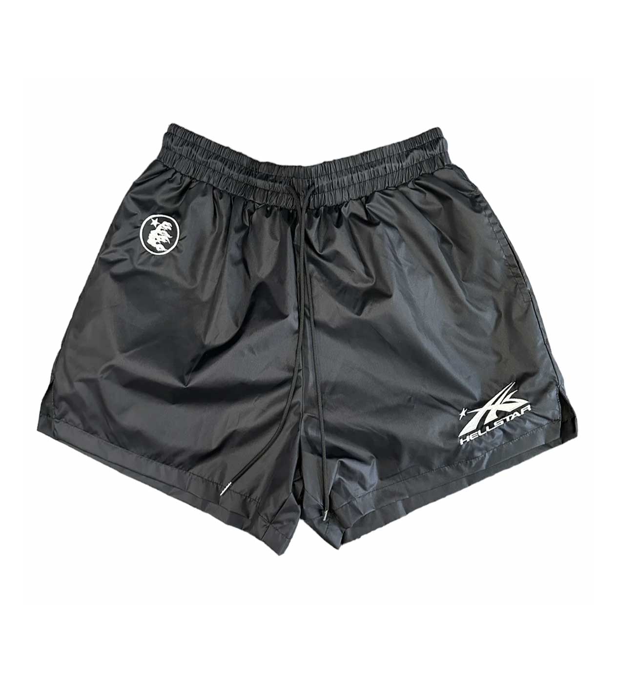 Product Image Of Hellstar Studios Nylon Logo Shorts Black Front  View