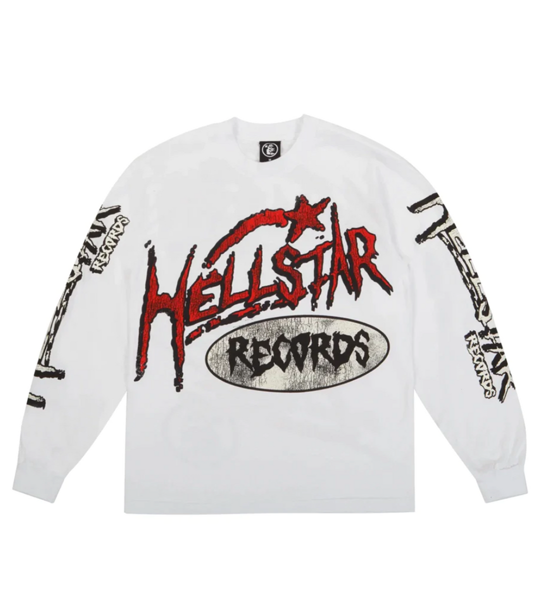 Hellstar Studios Capsule 9.0 Records Long Sleeve White Tee, Front View