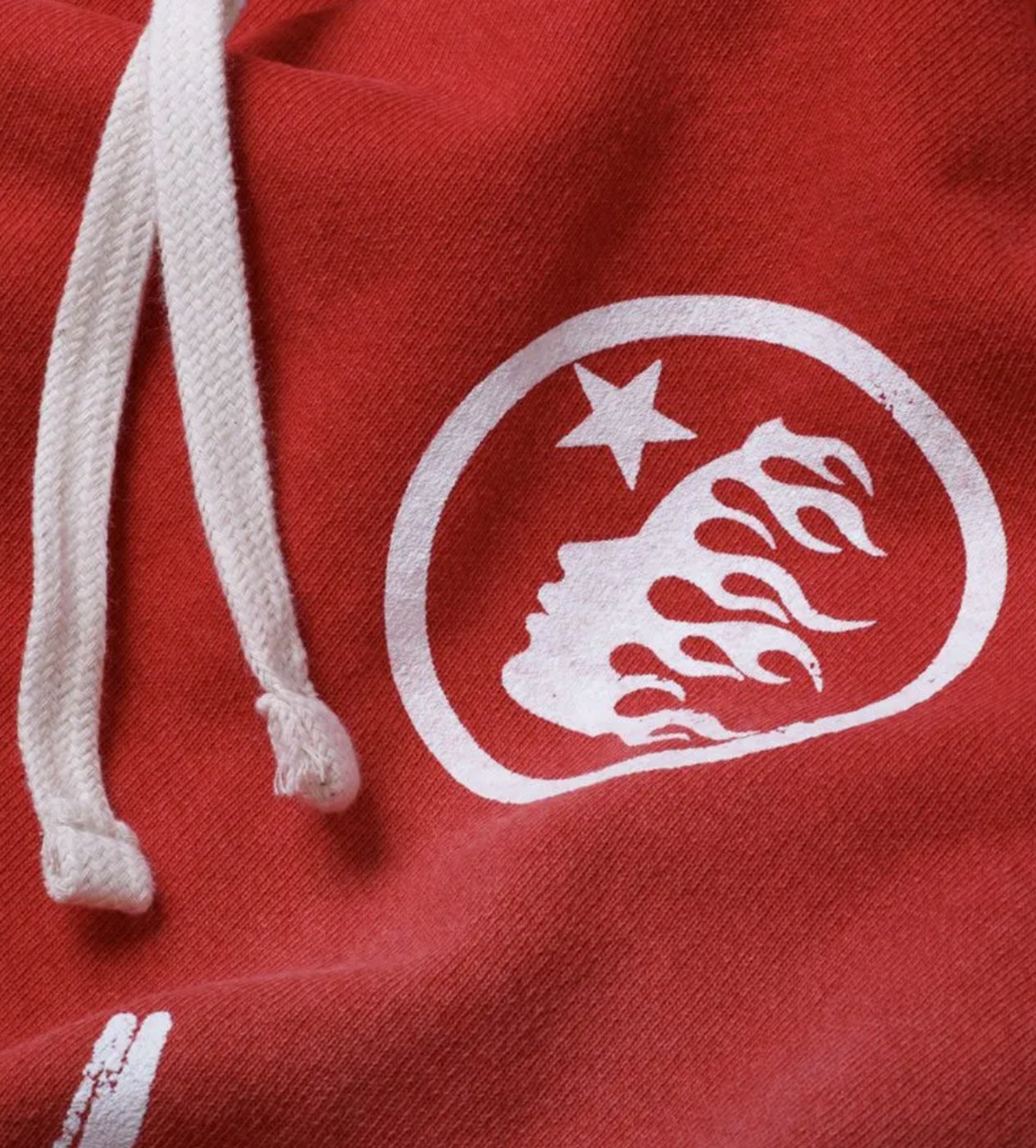 Hellstar Studios Capsule 9.0 ‘Racer Red Flare’ Red Sweatpants, Front Corner Logo View