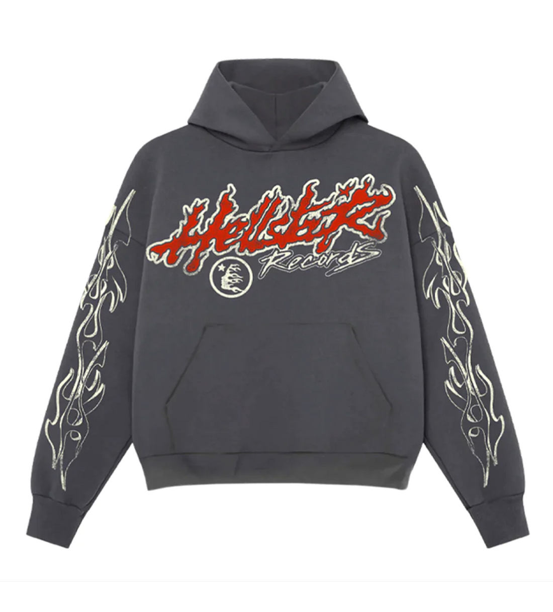 Hellstar Studios Capsule 9.0 Tour Records Faded Black Hoodie, Front View 