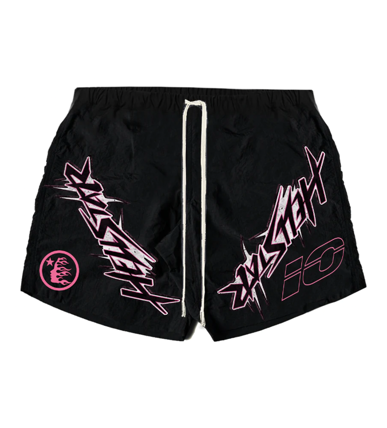 Hellstar Studios Waxed Nylon Athletic Shorts Front View