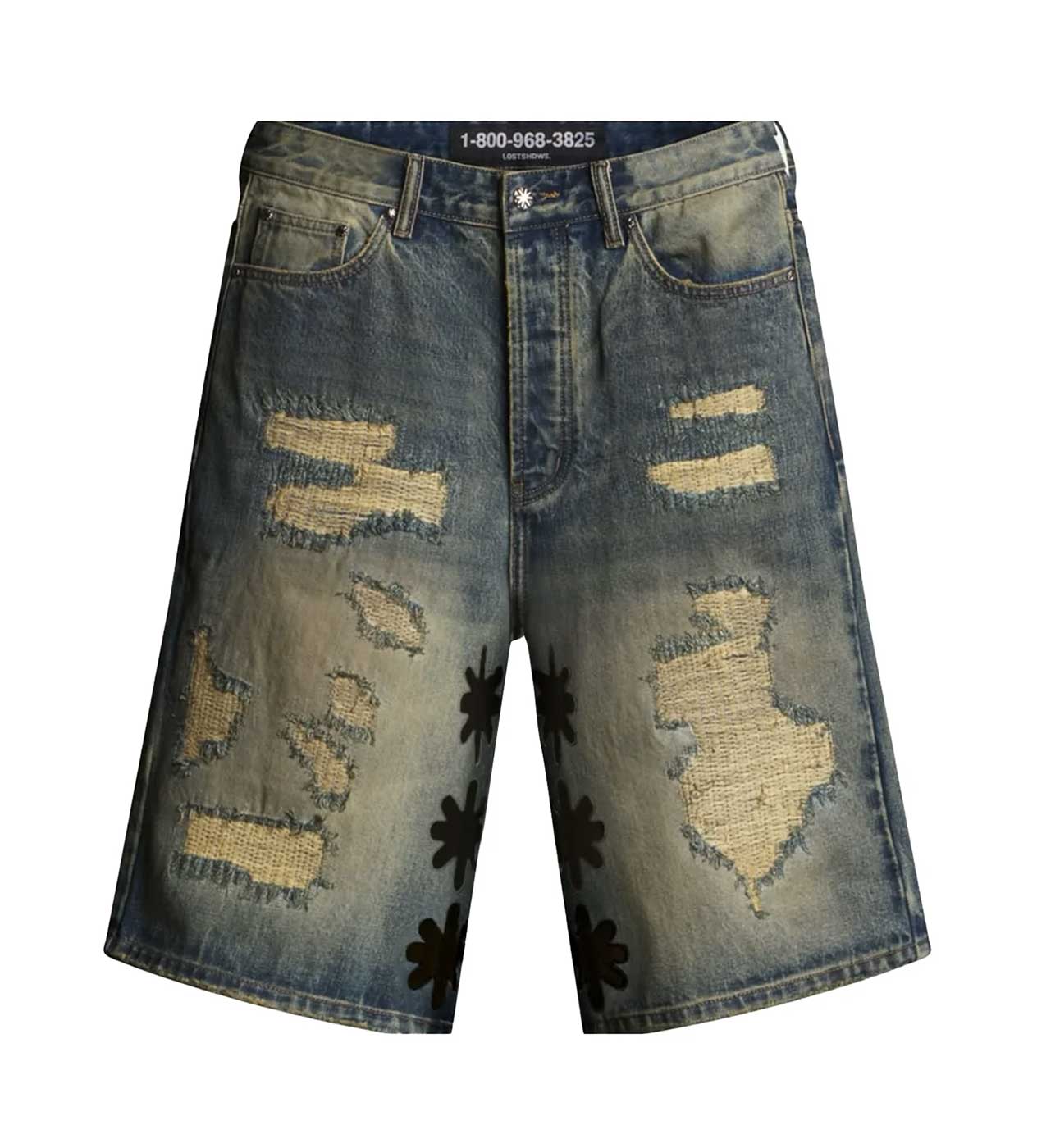 Lost Shdws Distressed Denim Shorts Blue/Black – Restock AR