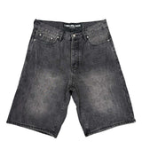 Lost Shdws Embossed Logo Denim Shorts Washed Black