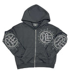Mixed Emotions Eclipse Rhinestone Hoodie Acid Wash Grey