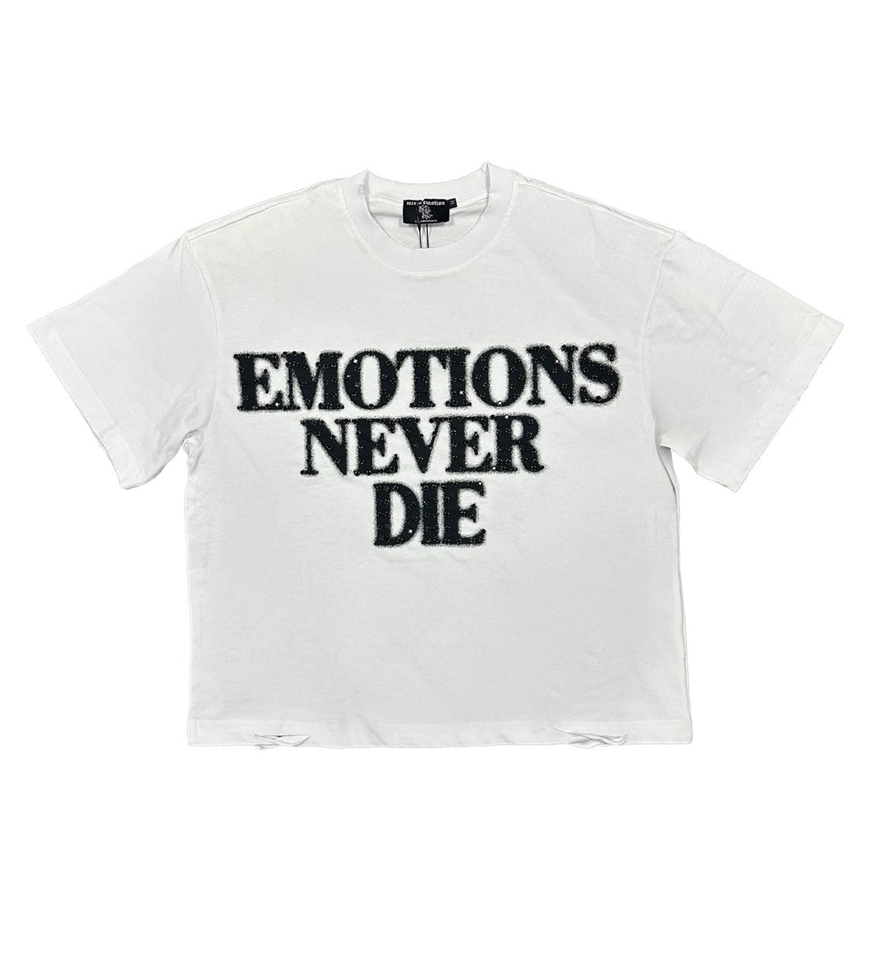 Mixed Emotions End Rhinestone Tee White – Restock AR