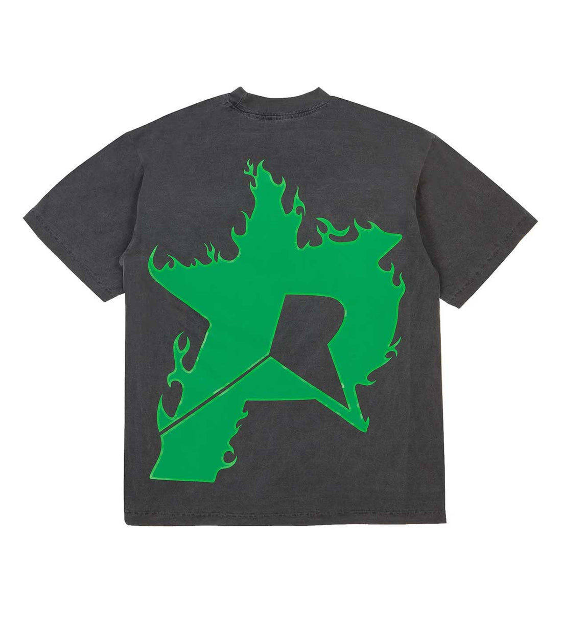 Product Image of Pieces Star Flames Tee Washed Black Green front view