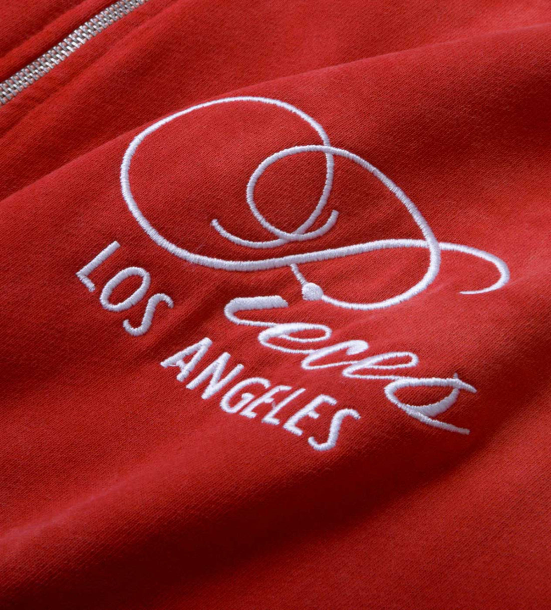 Product Image of Pieces Sun Faded Zip Up Sweatshirt Lava Red Close Up Front Logo