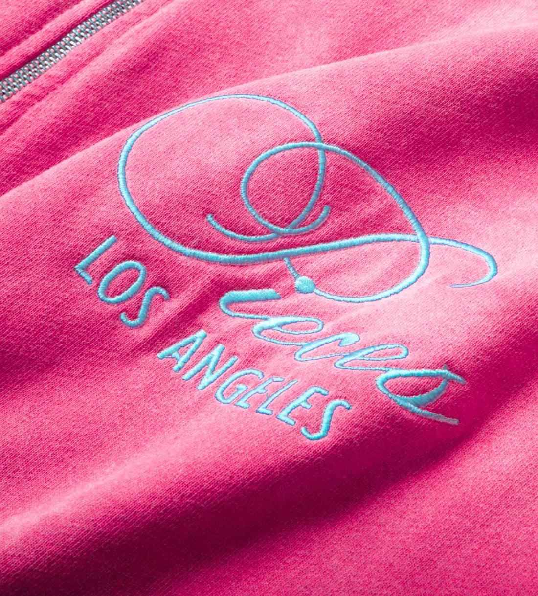 Product Image Of Pieces Sun Faded Zip Up Sweatshirt Midnight Pink Close Up Logo