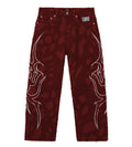 Revenge Flame Distressed Boro Denim Pant Red