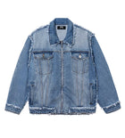Revenge Frayed Skull Patched Denim Jacket Indigo