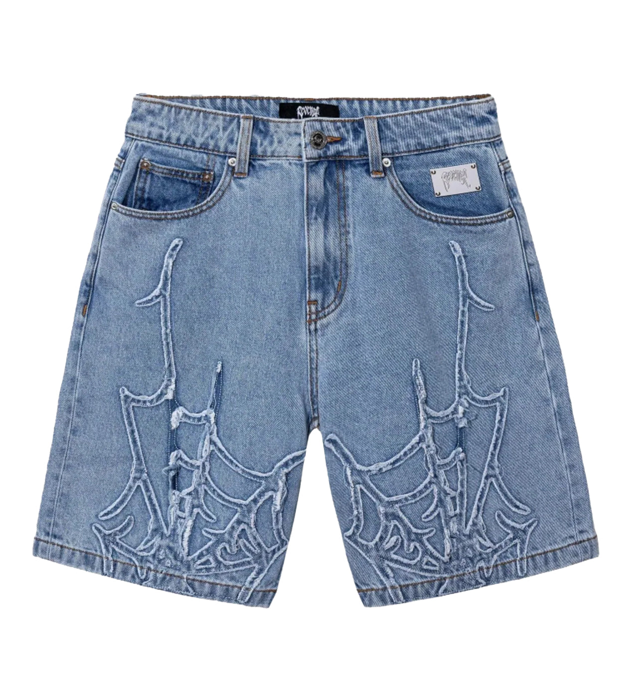 Revenge Spider Web Embroidered Denim Short Indigo – Restock AR