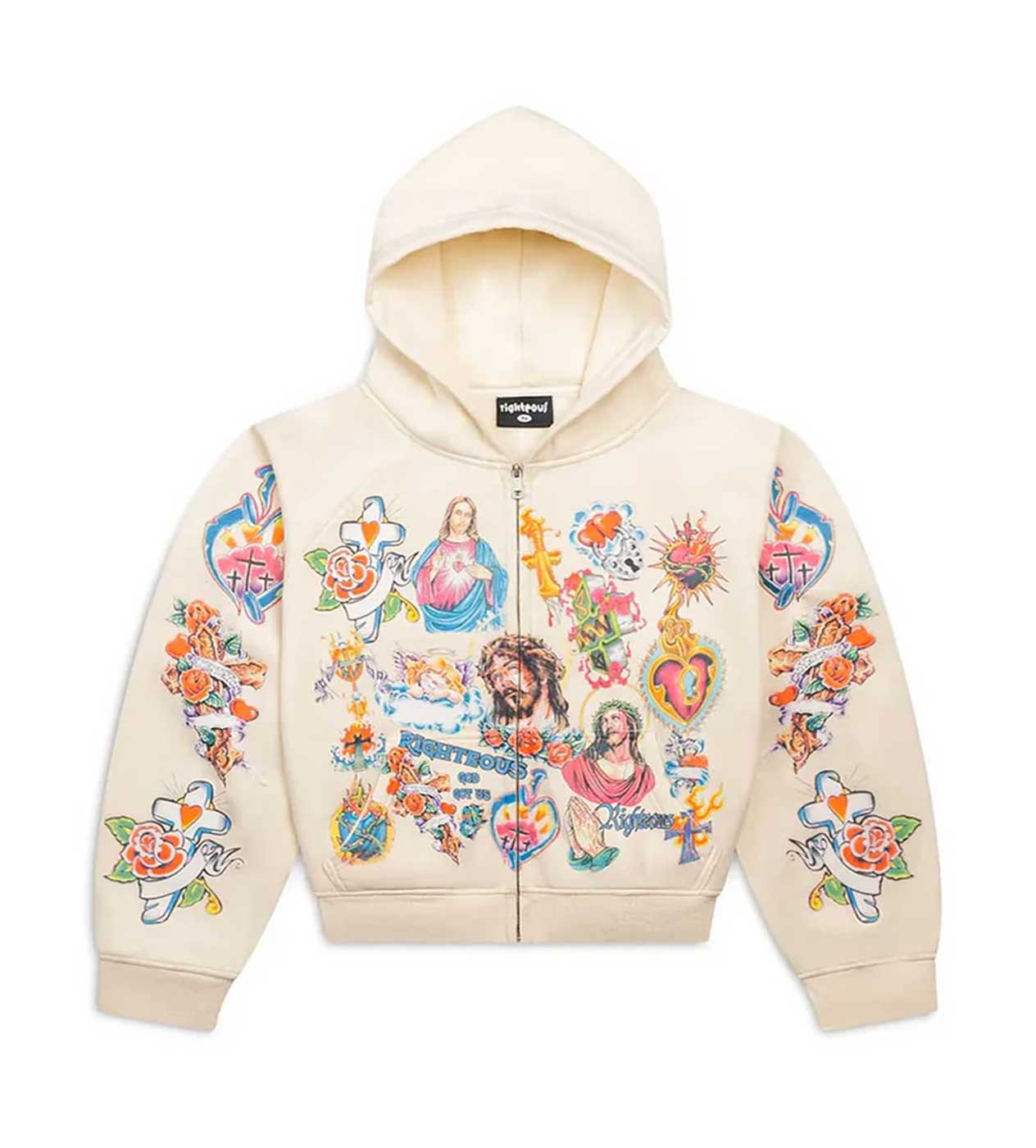 Righteous Risen King Zip Up Hoodie Cream – Restock AR