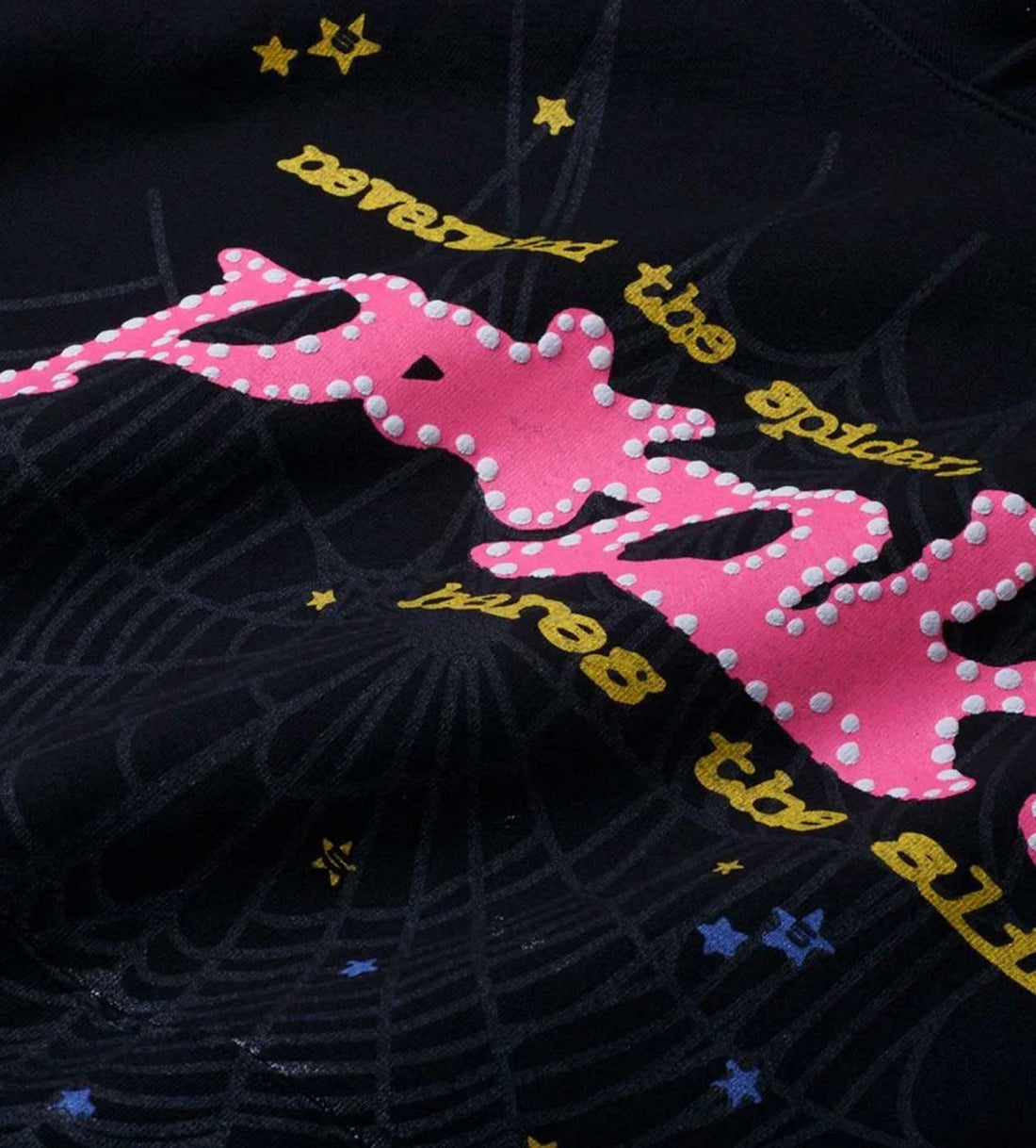 Product Image Of Sp5der P*nk Hoodie Black Front Close Up View