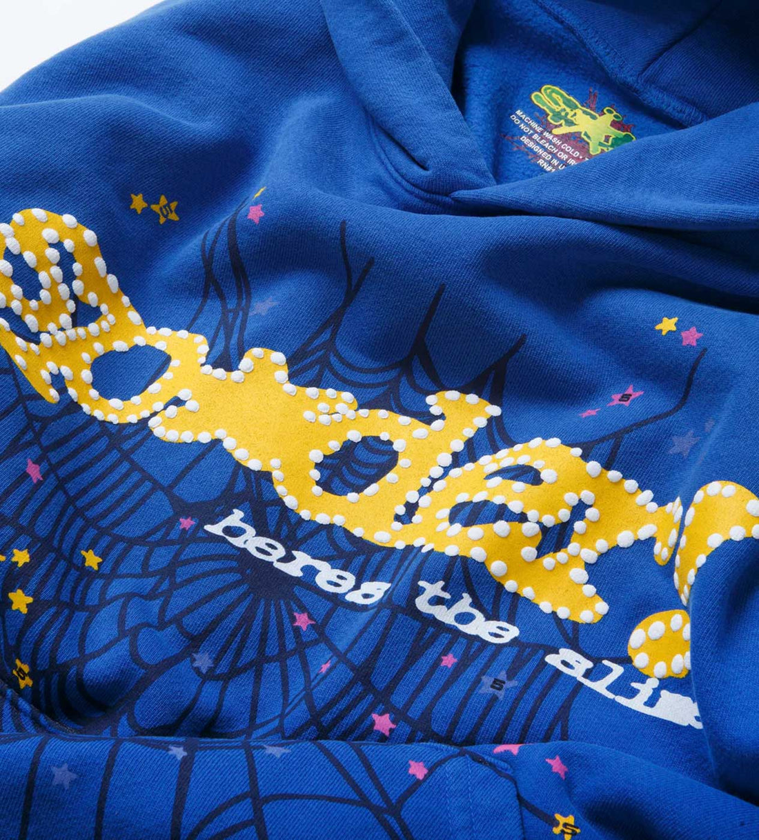 Sp5der Worldwide Marina Hoodie Blue Back View close up front view